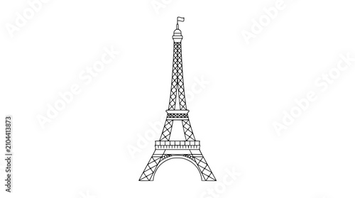 Minimalist black and white vector illustration of the iconic eiffel tower monument representing the famous travel destination in paris france