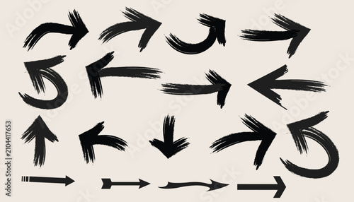 Billede på lærred Collection of hand painted brushstroke arrows in various directions artistic des