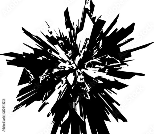 Quadro su tela Abstract explosion of sharp black shards radiating outwards from a central point