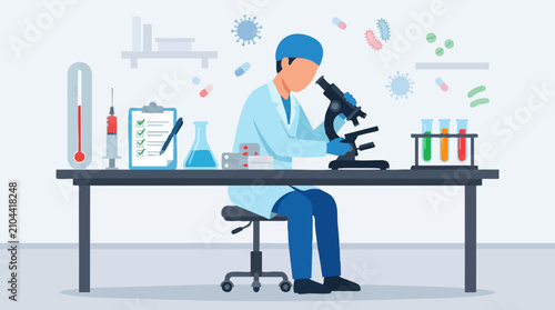 Canvastavla Scientist working in a medical laboratory, conducting research with a microscope