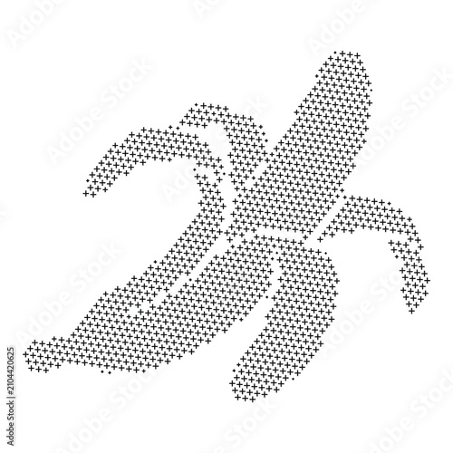 Peeled banana fruit silhouette made of small plus sign shapes vector
