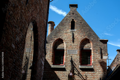 Traditional Medieval Architecture and Historic Guildhouses in Bruges Belgium