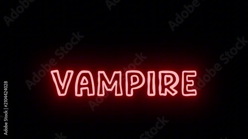 Vibrant Red Neon Sign 'VAMPIRE' with Continuous Loop on Transparent Alpha Channel, Perfect for Gothic and Halloween Promos