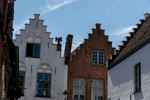 Traditional Medieval Architecture and Historic Guildhouses in Bruges Belgium