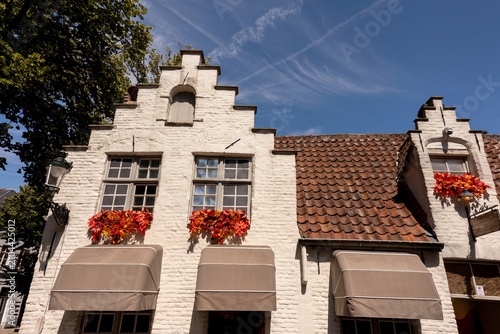 Traditional Medieval Architecture and Historic Guildhouses in Bruges Belgium