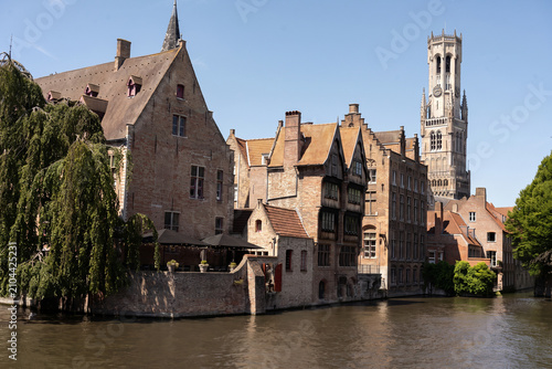 Traditional Medieval Architecture and Historic Guildhouses in Bruges Belgium