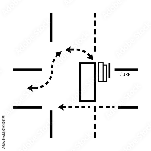 Quadro su tela Diagram of vehicle turning maneuver near a curb with maneuver, navigation