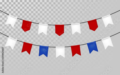 Festive flag garland. Carnival park with flags. Birthday, circus border decoration.