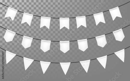 Festive flag garland. Carnival park with flags. Birthday, circus border decoration.