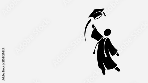 Graduation Student Silhouette Throwing Cap Icon, Success Achievement, Website Banner, Hero Header, Copy Space Layout