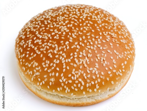 Fresh sesame seed burger bun on a plain background