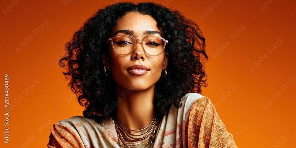 Fototapeta premium Portrait of a stylish young woman with beautiful curls