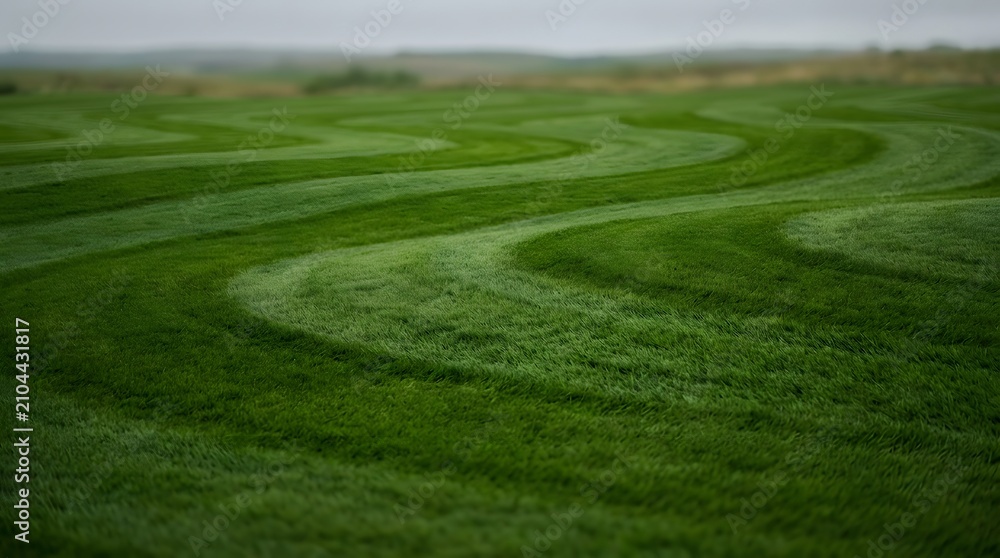 Obraz premium Curved Green Grass Field Pattern Landscape