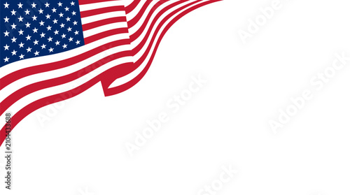 American flag waves gracefully in the upper left corner creating a large open space for text or design elements.