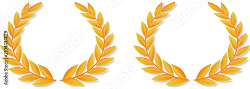 Golden laurel wreaths placed on a white background for decoration or awards at events
