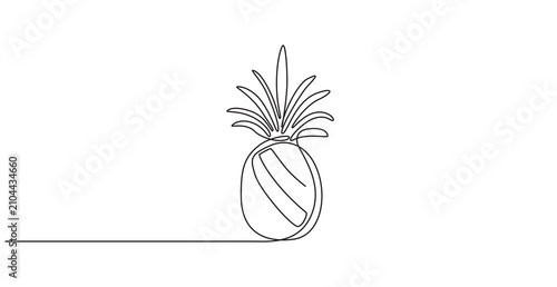 Animated self drawing of single continuous line draw whole healthy pineapple organic for orchard logo identity. Fresh summer fruitage concept for fruit garden icon. Full length one line animation.