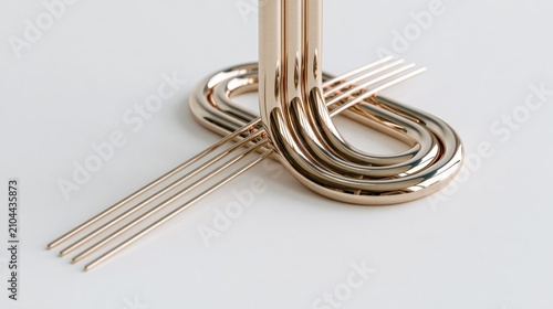 Gold metallic U-shape tube with thin horizontal wires.
