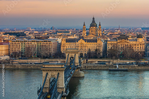 Budapest Chain Bridge at sunset