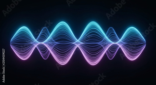 Abstract Digital Sound Wave Visualization Featuring Gradient Blue and Purple Glowing Light Patterns on a Dark Background