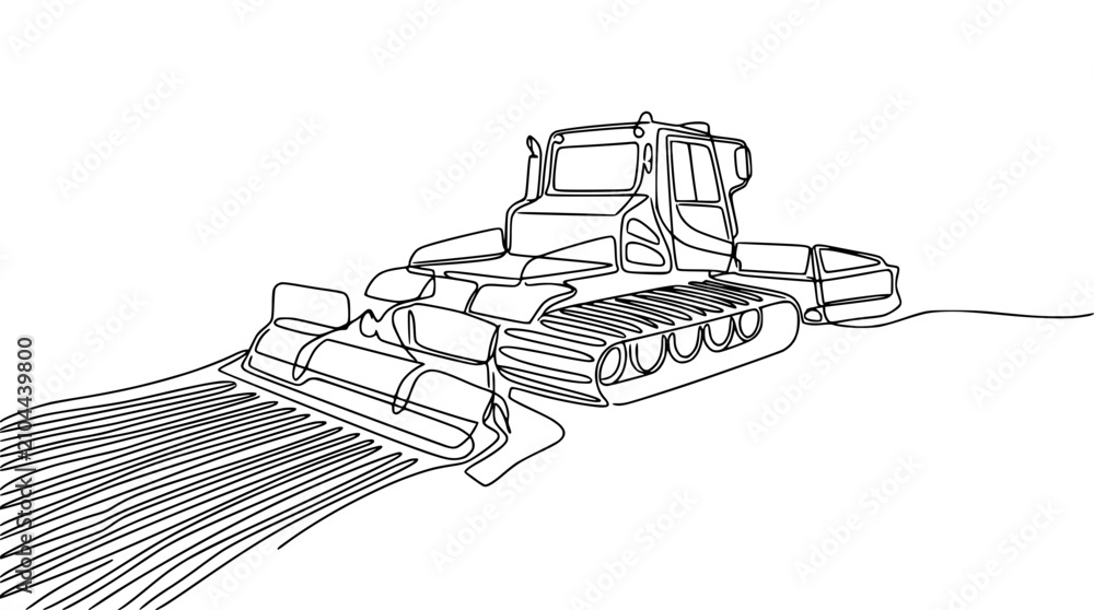 Obraz premium Continuous Line Drawing of a Snowcat Grooming a Ski Slope