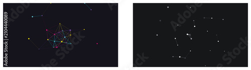 Fotografie Minimalist geometric constellation of multicolored points and lines representing