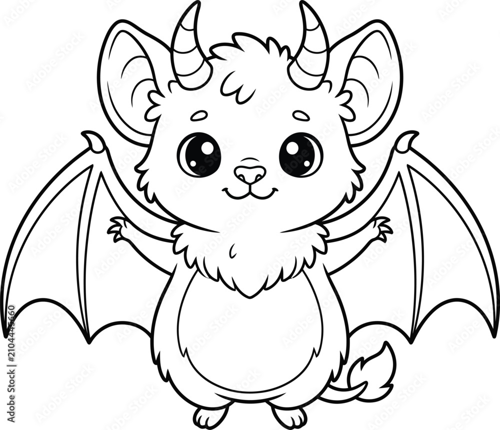 Fototapeta premium Adorable kawaii bat character outline for coloring pages and children's illustration perfect for halloween designs