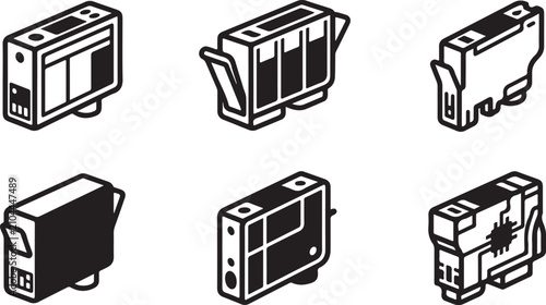 Isometric printer toner cartridges set illustration Vector