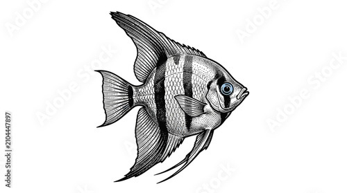 Foto Black and white striped aquarium fish.