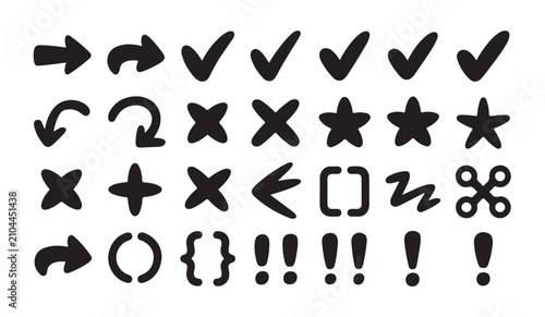 Photos Set of vector elements including arrows, check marks, crosses, stars and brackets