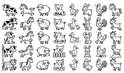 Photography Large Cute Farm and Wild Animal Doodle Collection Featuring Cartoon Pets Livesto