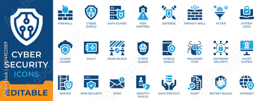 Canvastavla Cyber Security Firewall Network Malware Icon Set - editable flat vectors for dat