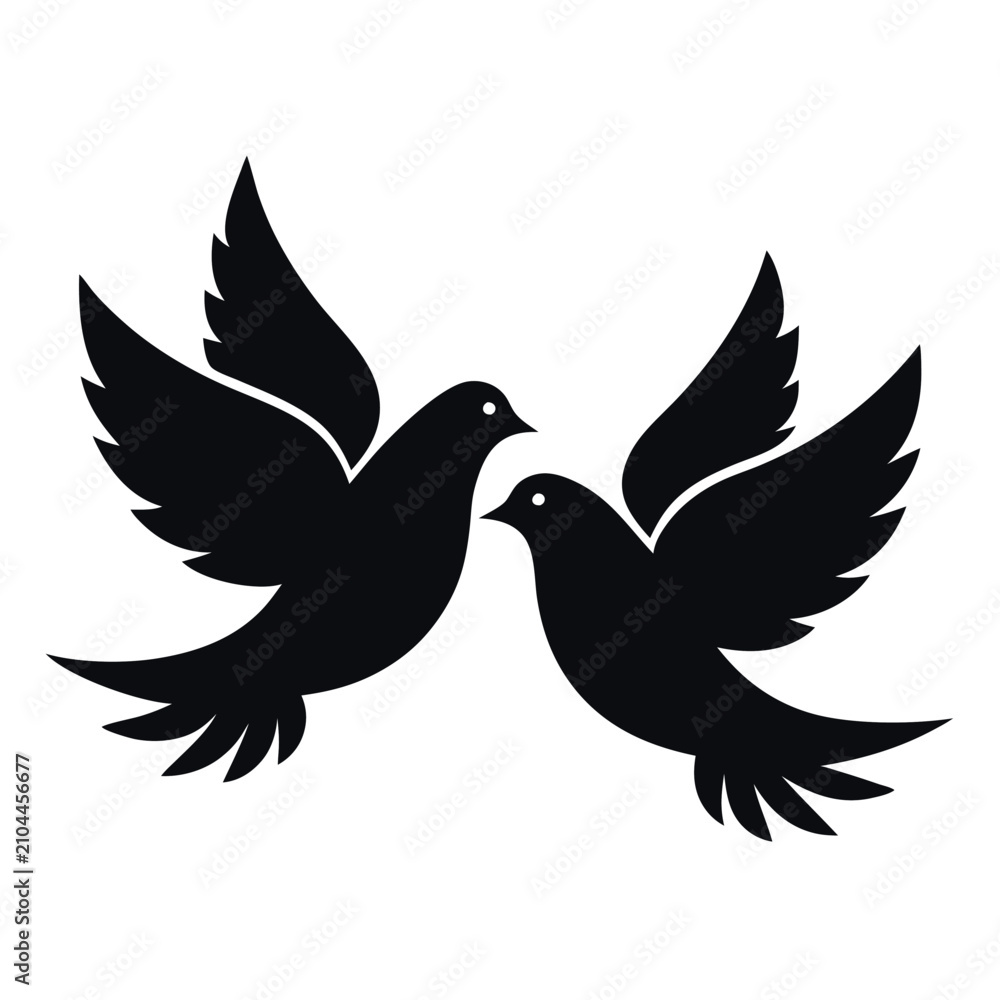 Fototapeta premium A Easter doves silhouette vector with a white background. 