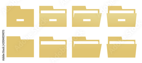 File Folder Icons Set with Open Closed Document Directory Flat Vector Collection