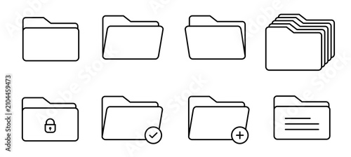 folder outline icon set file management vector collection