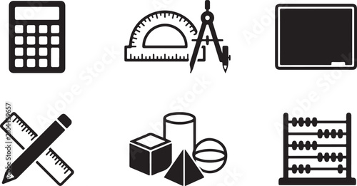 Flat icons set of classic school and math tools Vector