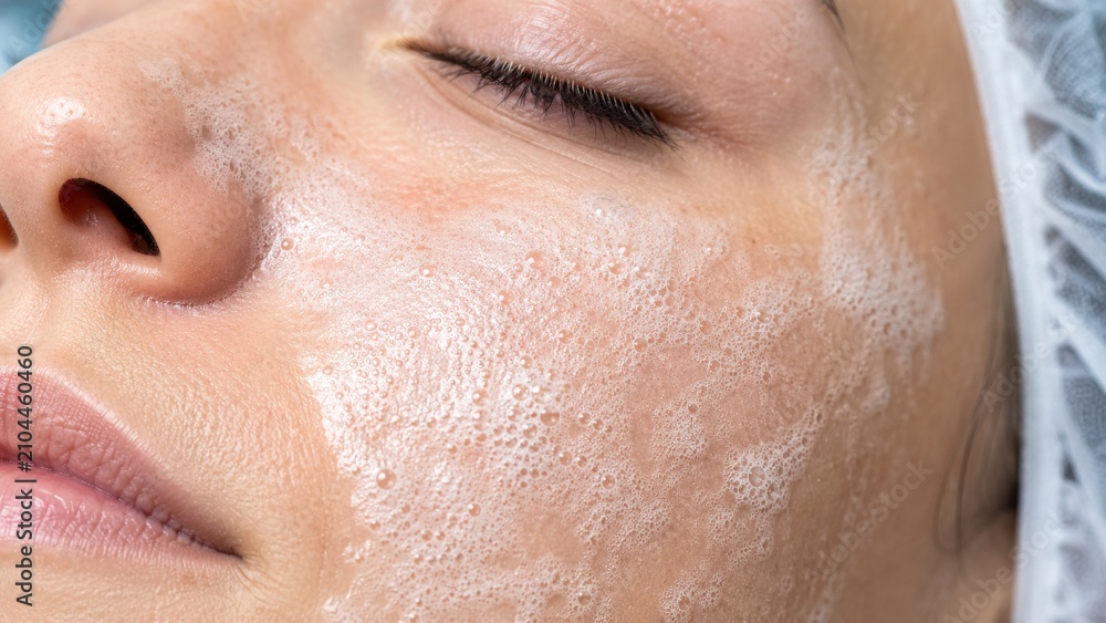 Fototapeta premium Macro view of foaming enzymatic peel on skin surface