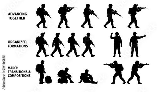 Foto Soldier Marching Formation Silhouette Bundle Vector Illustration