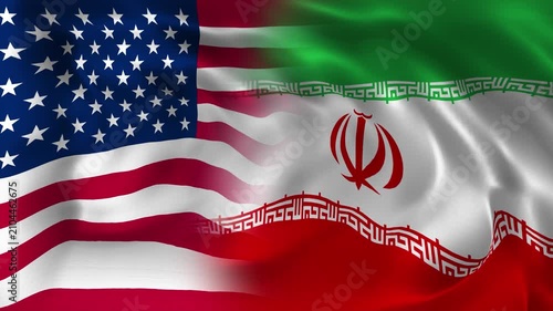 Realistic United States and Iran Flags Waving Side by Side Seamless Loop 4K International Relations Background