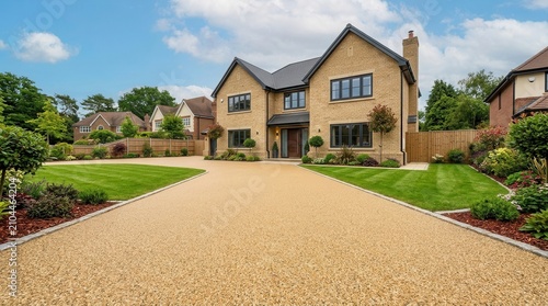 Detached house exterior featuring a newly completed resin driveway installation