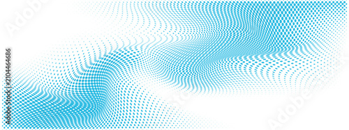 Cuadro en lienzo Cyan dotted motion wave with soft curves and spacious white background, minimalist abstract vector illustration, futuristic digital concept