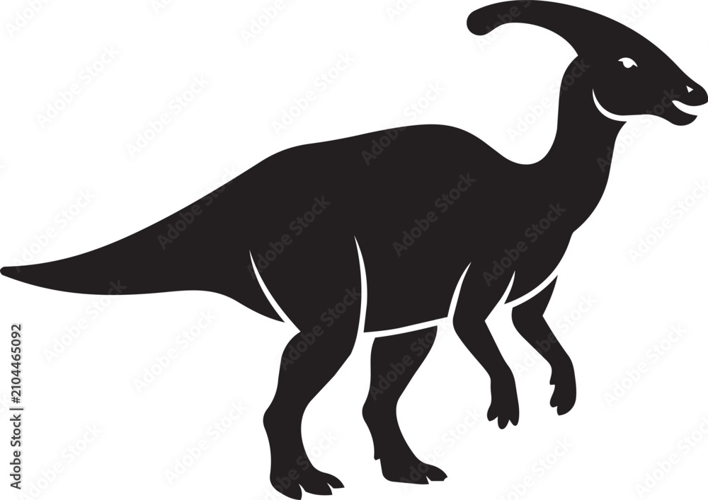 Fototapeta premium Parasaurolophus dinosaur silhouette walking in profile against a white background isolated