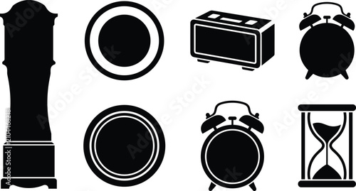 Canvastavla Set of black silhouette icons representing various timekeeping devices including