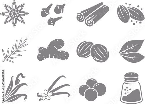 Tableau sur toile Una colección de varias especias y hierbas culinarias con anís estrellado, canel