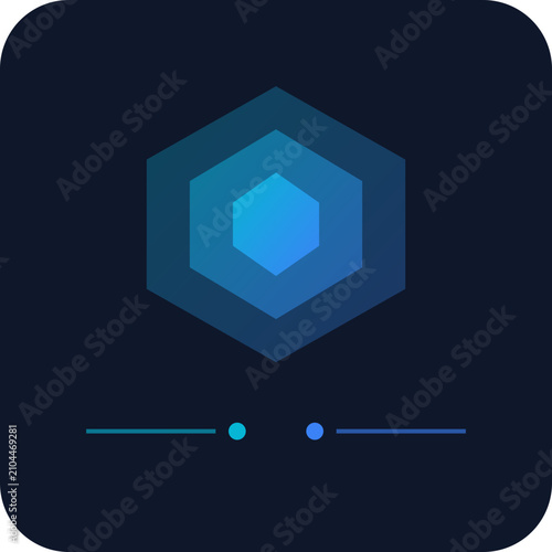 Dark background with cyan-blue layered hexagons