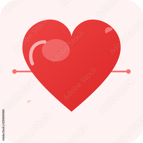 A red heart pierced by an arrow in a minimalist vector graphic design