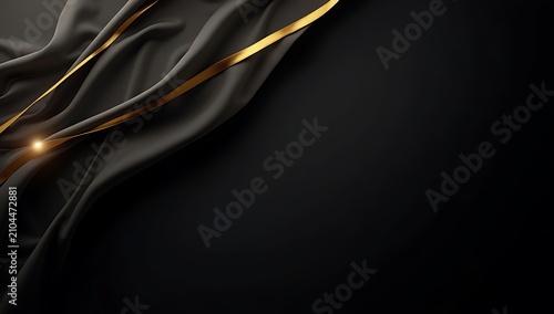 Elegant Black Fabric with Golden Accents and Light Streaks.