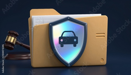 Professional setting featuring legal documents alongside a shield symbolizing car insurance and protection services