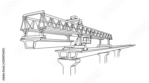 Obraz na plátně Continuous line art of bridge girder launcher machine building elevated highway
