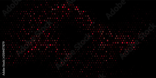 Red disco ball mosaic vector background. Radial circular pattern of red square tiles with glowing sparkles  symbolizing party  dance  glitter  neon club  and festive event backdrop.