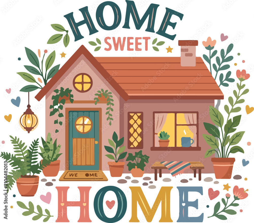 Naklejka premium Home Sweet Home Typography Lettering Design Collection with Decorative Style